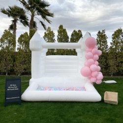 pink20with20balloons 1709253267 White Bounce House 10x8 with ball pit